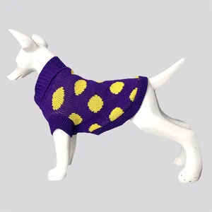 Vêtements Jacquard pour animaux de compagnie, grand point rond, violet, jaune, chien et chat, tenue pull, manteau, veste, pull, robe