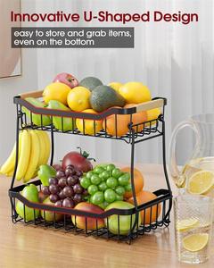 2-Tier có thể tháo rời dây trái cây và rau giỏ bếp Countertop sản xuất lưu trữ với chuối móc áo bền vật liệu kim loại - Product Image 3