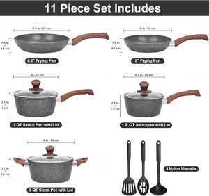 New Unique Aluminum Cooking Pot and <b>Pan</b> Set Durable 8Pcs Forged Die <b>Casting</b> Non Stick Marble Cookware Set with Wood Handle - Product Image 2