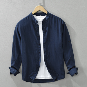 Camisas de Lino y Algodón Transpirables de Manga Larga con <span class=keywords><strong>Cuello</strong></span> Alto Casuales de Alta Calidad a Precio de Mayoreo para Hombre - Product Image 1