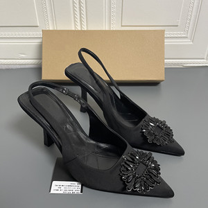 Productos dropshipping 2024 zapatos de mujer Sandalias de tacón alto con diamantes de imitación de tacón fino negro sandalias de mujer - Product Image 4