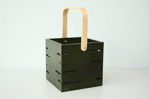 Boîte de transport en bois Vietnam Cube, teintée noir, brun, vert, avec poignée en bois courbé, 4 compartiments, coffret cadeau OEM - Product Image 2