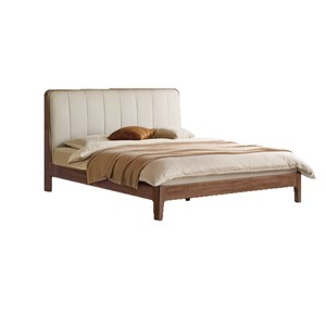 Solid Wood <b>Bed</b> With Genuine Leather Upholstery 1.8m Wide Black Walnut <b>Double</b> <b>Bed</b> High Headboard Bedroom Furniture - Product Image 5