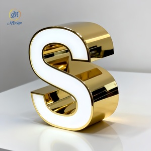 Signalisation extérieure étanche, logo <span class=keywords><strong>lumineux</strong></span> personnalisé, canal en acier inoxydable, lettres 3D lumineuses en or, enseignes LED pour entreprises - Product Image 1