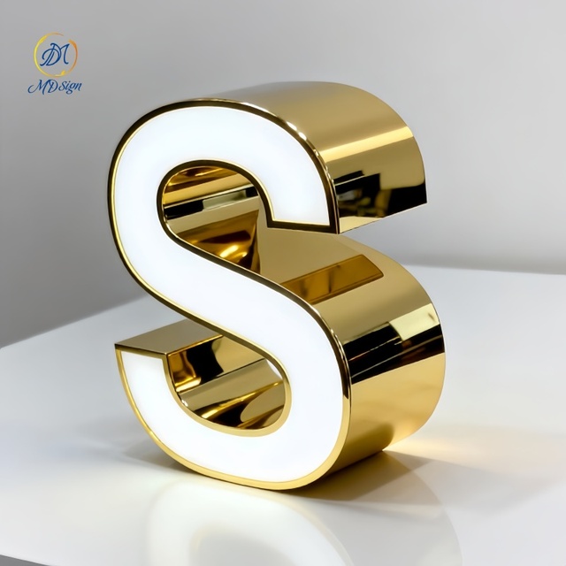Outdoor Signage Waterproof Custom Light logo Stainless Steel Channel Gold Led Light up 3d Led Letters Led Signs for Business