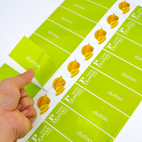 Étiquette étanche personnalisée en vinyle pour produit alimentaire fruit, impression UV, autocollant de logo rectangulaire pour emballage en durian