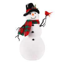 Sculpture de bonhomme de neige vintage en tissu noir avec oiseau rouge pour la décoration de table de Noël OEM ODM