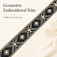 Bordure géométrique brodée Or Noir 4,5 cm de large avec sequins et strass pour robes, costumes, travaux manuels de couture et accessoires de décoration