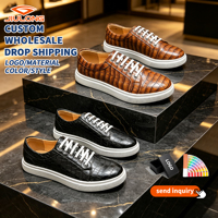 Zapatillas Casuales de Piel Sintética con Estampado de Cocodrilo para Hombre, Zapatillas Bajas con Cordones, Suela de Goma, Venta al por Mayor, OEM, Personalización, Dropshipping