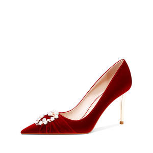 2024 mariée Stiletto <span class=keywords><strong>chaussures</strong></span> de mariage nouveau cristal perle strass talon haut fée Style sandale été semelle intérieure matériel caoutchouc PU - Product Image 4