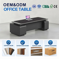 Bureau de direction de luxe en gros, table moderne pour PDG, grand bureau informatique en bois avec armoire de rangement latérale