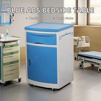 Table de chevet d'hôpital bleue avec structure en acier et métal, table de lit pour patient en plastique ABS, table de chevet médicale
