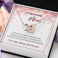 UIONEN Collier Pendentif Classique Personnalisé en Cuivre Coulé à Double Anneau Creux avec Boîte Cadeau et Carte Message - Cadeau Fête des Mères pour Elle