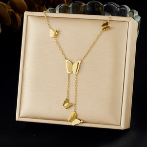 Butterfly Pendant Tassel Chain Gold Plated Clavicle Necklace For Women Everyday Wear - Product Image 1