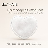 Tampons démaquillants en coton en forme de cœur 6,8x5cm, pur coton matelassé, bord perforé, sans fluorescent, taille personnalisée, logo OEM, tampons pour le visage