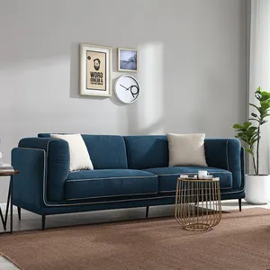 20683 living room modern fabric blue velvet sofa set 3 seat lounge couch