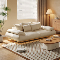 Canapé modulaire sectionnel moderne de style japonais en bois massif, cuir véritable, rembourrage en éponge douce et légère de couleur crème naturelle, ensemble pour salon