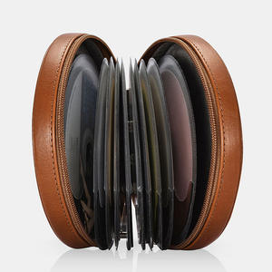 <strong>Luxury</strong> Leather <strong>CD</strong>/DVD Player Bags Soft Lining and Waterproof with Safe Zipper Stackable Round Storage <strong>Cases</strong> - Product Image 3