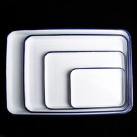 Vente en gros petite grande assiette rectangulaire blanche en métal plateau de vaisselle de laboratoire en émail avec logo personnalisé