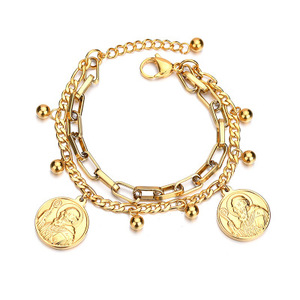 Chapelet à breloques en acier inoxydable pour femme, Souvenir religieux et catholique, jésus, <span class=keywords><strong>Crucifix</strong></span>, vierge marie, médailles, vente en gros - Product Image 1
