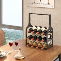 Porte-vin sur pied en fer minimaliste moderne avec support pour 6 bouteilles et 4 verres, meuble de maison