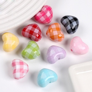 Perles acryliques en forme de cœur à grand trou, motif écossais coloré, 15x19mm, pour la fabrication de bijoux DIY (bracelets, colliers et porte-clés) - Vente en gros - Product Image 2