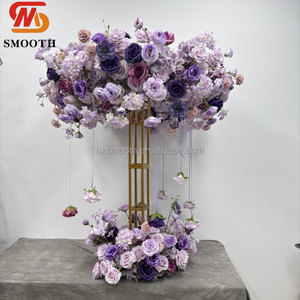 Couronne de fleurs artificielles violettes faites à la main, arrangement de roses mélangées, décoration de mariage, style romantique et rêveur - Product Image 1