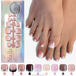 120 faux ongles de pieds français, capsules en gel souple nude scintillantes, à presser, pour manucure des orteils - Product Image 1