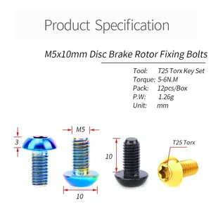 风险12pcs M5 * 10毫米自行车盘式制动器转子梅花螺栓T25 <span class=keywords><strong>MTB</strong></span>自行车钛盘式制动器转子固定螺钉自行车配件 - Product Image 2