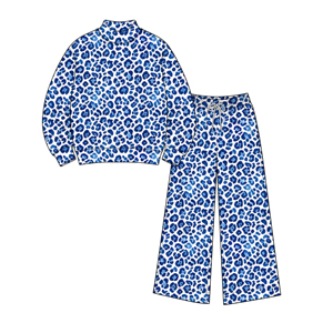 Conjunto de 2 Piezas de Moda Otoñal para Mujer, Top con Cuello Alto Estilo Leopardo y Pantalones Rectos, Ropa Deportiva de Satén de Algodón y Spandex - Product Image 6
