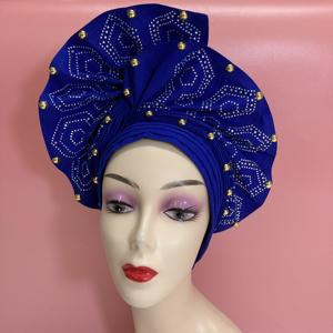 Turbante Gele Nigeriano con Pedrería, Listo para Usar, Turbante Aso Oke Automático, Turbantes Africanos <span class=keywords><strong>de</strong></span> Alta Calidad con Lentejuelas para Bodas - Product Image 5