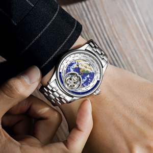 Première commande livraison gratuite montres mécaniques automatiques personnalisées pour hommes mode Blue Earth étanche Tourbillon montre pour hommes - Product Image 4