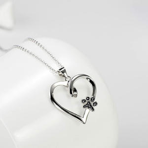 Pendentif Cœur XL1089 en Argent 925 Plaqué Rhodium avec Breloque Patte en Cristal, Bijou Unisexe Thème Romantique, Cadeau - Product Image 4