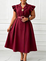 Robe blazer pour femmes grandes tailles, manches à volants, ceinture, double boutonnage, robe midi élégante, tenue de bureau
