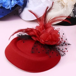 Chapeau Fascinator pour Femme avec <span class=keywords><strong>Voile</strong></span> en Maille, Fleur, Plume, Perles et Décorations Perlées, Pinces à Cheveux, Coiffe de Mariage, Nuptiale et de Cocktail - Product Image 3