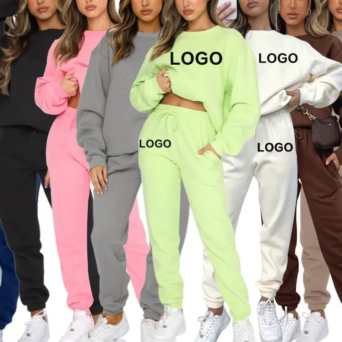 Custom Logo Plus size Casual Wear Fashion 2 Piece Set Jogger Sweatshirt Sweatpants Tracksuit For Women