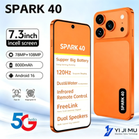 TECON 16G/22G+1TB/2TB Smartphone 5G Android 16 2026 Dernier modèle SPARK 40 Écran 7,3 pouces Batterie 8000 mAh Navigation Prise en charge des cartes de crédit
