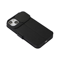Étui en cuir à rabat avec protection coulissante pour appareil photo pour iPhone 15 14 13 12 11 Pro Max 14 Plus X XS Max XR, avec fente pour cartes et support, coque arrière