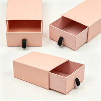 Boîtes à tiroirs coulissants rose clair imprimées sur mesure, vente en gros, avec ruban noir pour emballage de bijoux et cosmétiques