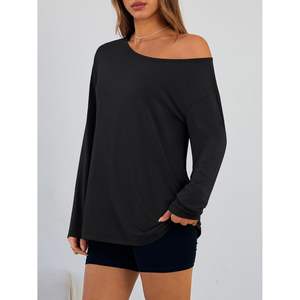 2025 camisetas de gran tamaño de moda para mujer, camisetas con hombros descubiertos para mujer Queen con camisetas casuales básicas de manga larga en Tallas grandes - Product Image 2