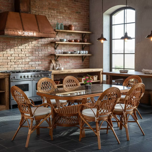 Ensemble de salle à manger en rotin traditionnel JAVA, design confortable pour appartement et hôtel, meubles de maison, vente chaude - Product Image 1