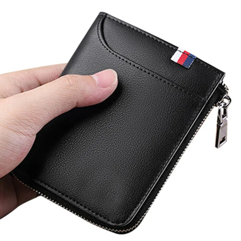 Classic vintage small wallets leather mens business card holder boy custom coin carteras zipper money clip wallet