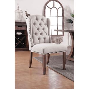 DB Contemporary Ivory Fabric Wingback Design 2pcs Chaises de salle à manger Chaises d'appoint tuftées avec meubles à dossier en bois massif de chêne rustique - Product Image 2