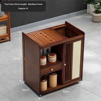 Table à thé mobile en bambou avec bouilloire intégrée, table basse avec rangement et roulettes pour usage domestique et balcon