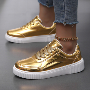 Nouvelles baskets plates tendance pour femmes, style skateboard, or et argent, pour athlètes, course à pied, fitness, pour femmes et jeunes filles - Product Image 1