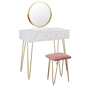 Wholesale Popular Dressing Table With Led Mirror,3D effect drawer, round mirror, light luxury design