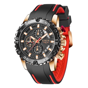 Montre chronographe LIGE LG10027 pour homme, analogique à quartz, grand cadran, bracelet en silicone, montres de luxe pour homme, étanche, 3 aiguilles, Relojes Para Hombre - Product Image 2