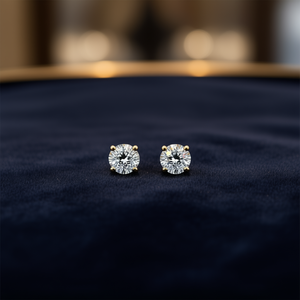 Orecchini a lobo classici in oro massiccio 18 carati con diamanti taglio brillante rotondo, montatura a griffe, gioielli da sposa da donna - Product Image 2