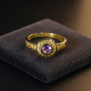 Latest Collection 925 Sterling Silver 18k Gold Plated Natural Amethyst Gemstone <b>Black</b> Rhodium Bezel Setting Trendy Unisex Jaipur - Product Image 3
