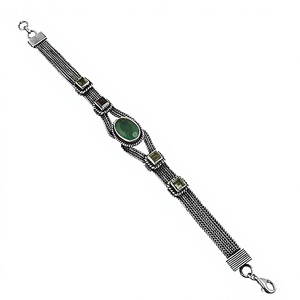 Bracelet en argent 925 Art Palace avec pierre de jade taille ovale, design vintage, unisexe, à porter au quotidien, certifié par une tierce partie - Product Image 1